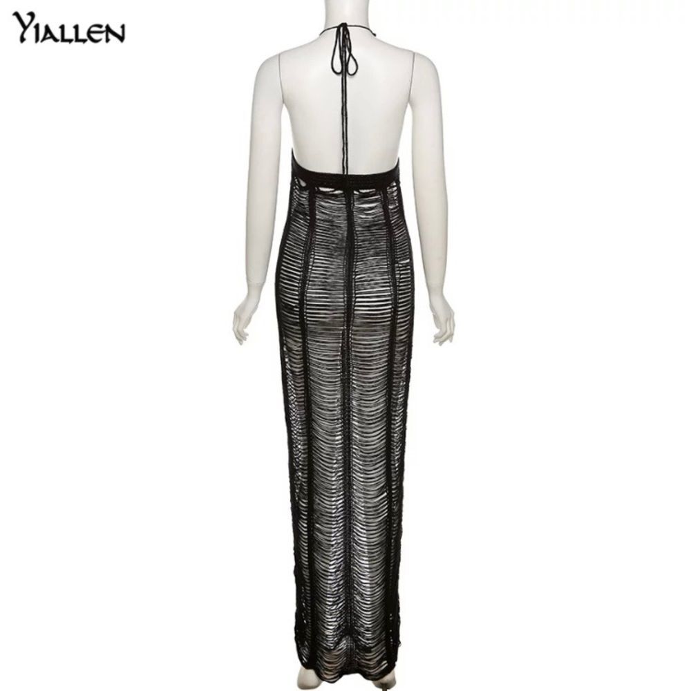 Summer Sexy Hollow Out See Through Sleeveless Beach Cover Long Dress - Picture 3 of 7